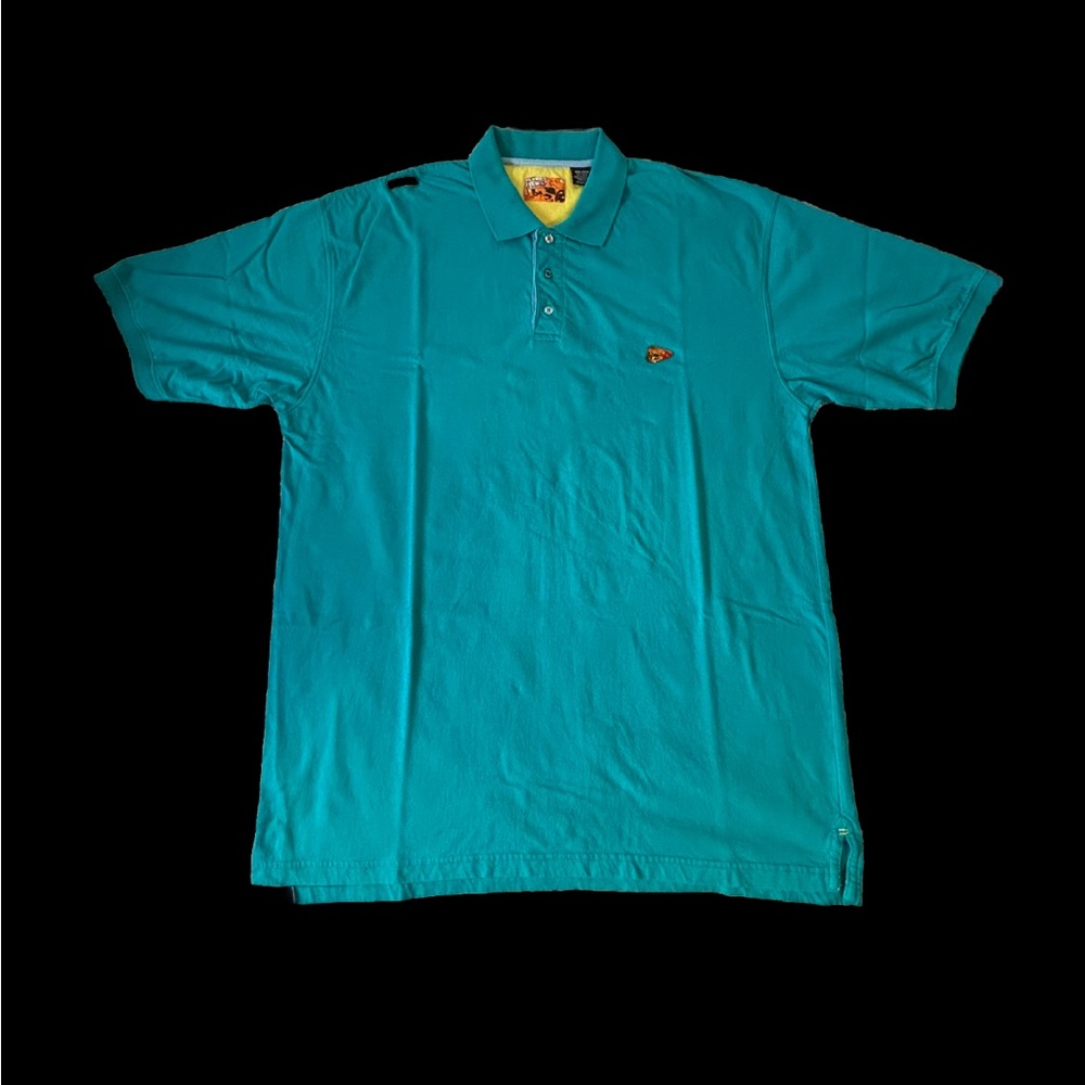 **Nice** AKDMKS JEANius-Rugby Polo Shirt -Aqua Blue-Short Sleeve-Men’s 3XL -Used